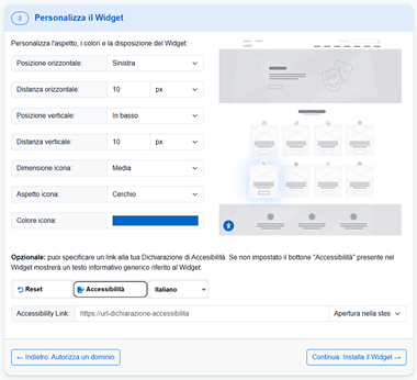 Configuratore Widget di accessibilità per siti web